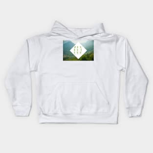 Mountain view and word Adventure made with tattoo font Kids Hoodie